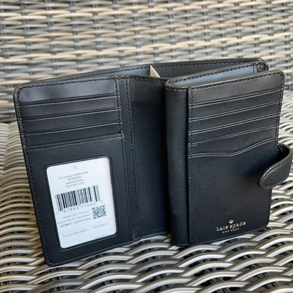 Kate Spade Leila Medium Compact Bifold Wallet Black - Picture 6 of 16